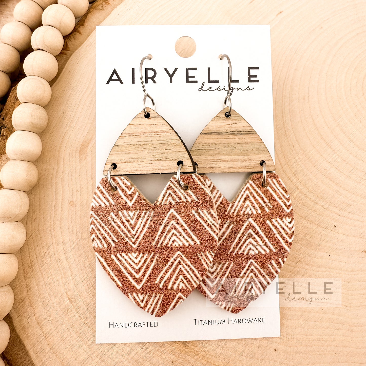 Aztec Triangle Cork + Leather Wood Earrings