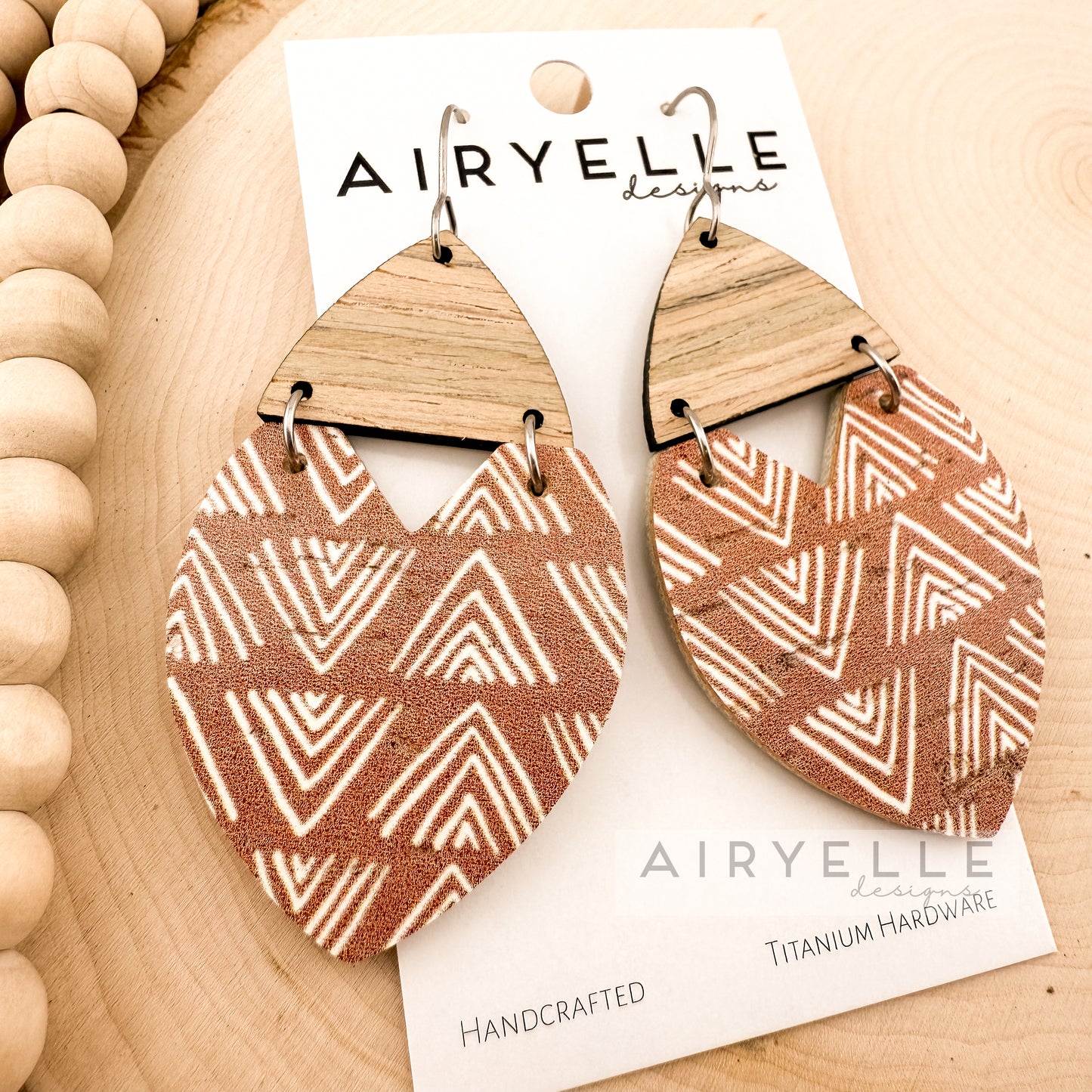 Aztec Triangle Cork + Leather Wood Earrings