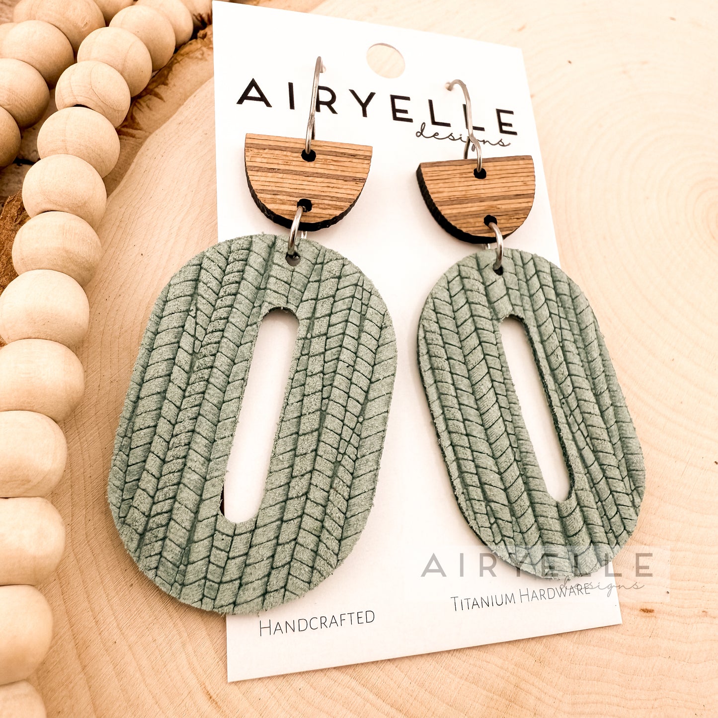 Sea Breeze Embossed Leather Oval Hoop Earrings - Titanium for Sensitive Ears