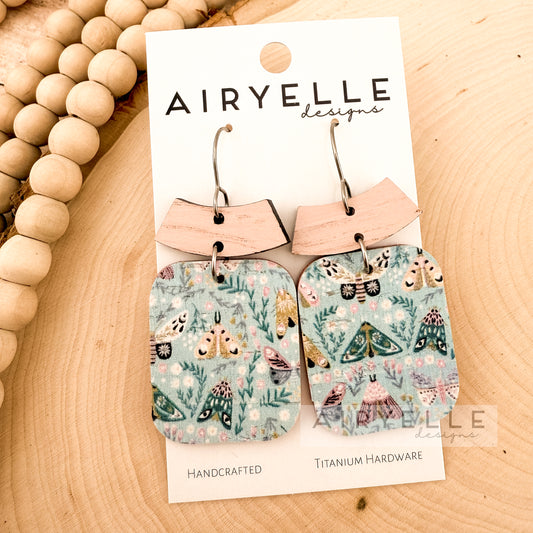 Mint Moth Cork + Leather Wood Square Dangle Earrings