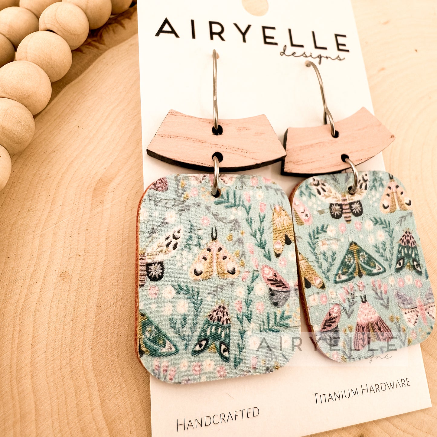 Mint Moth Cork + Leather Wood Square Dangle Earrings