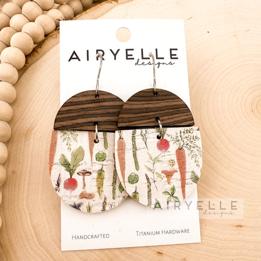 Garden Harvest Cork Leather + Wood Scoop Earrings