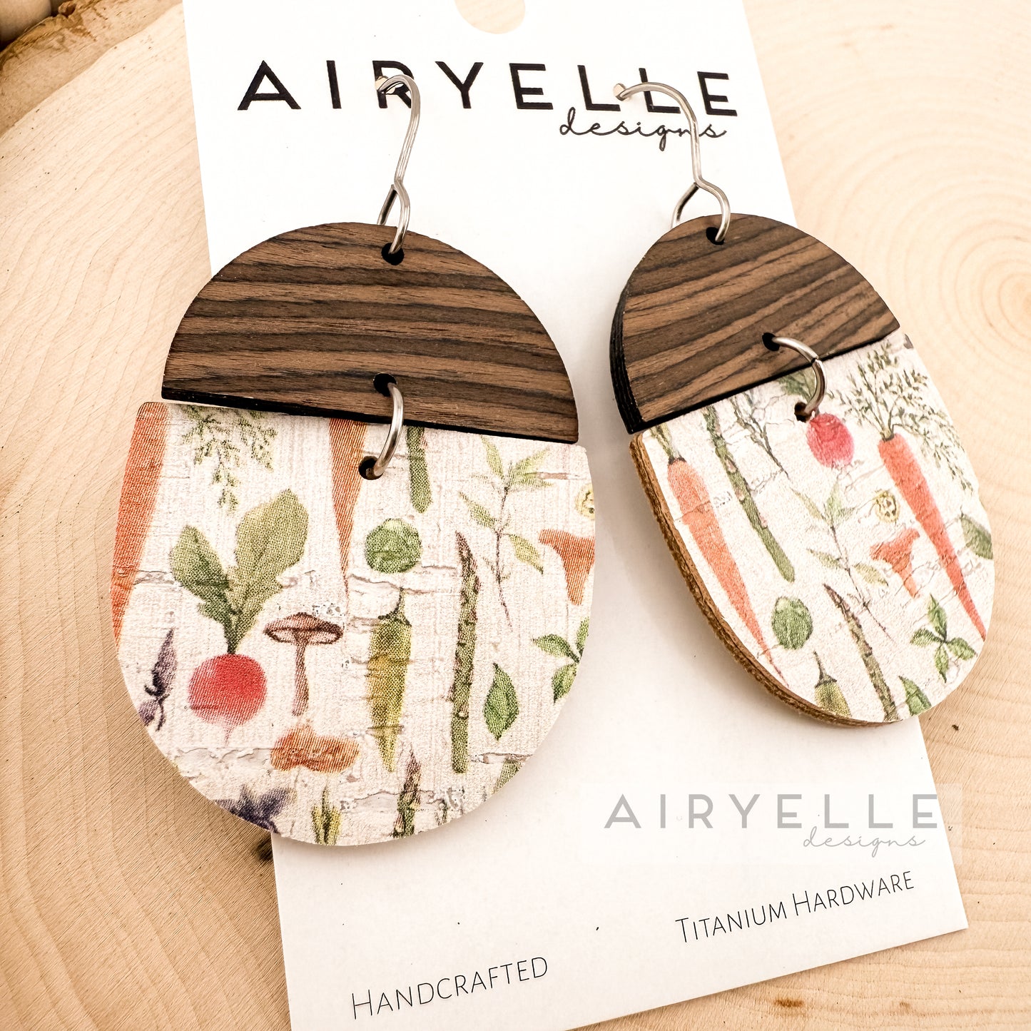 Garden Harvest Cork Leather + Wood Scoop Earrings