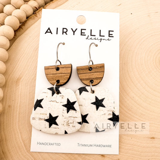 Black Star Cork + Leather Wood Earrings