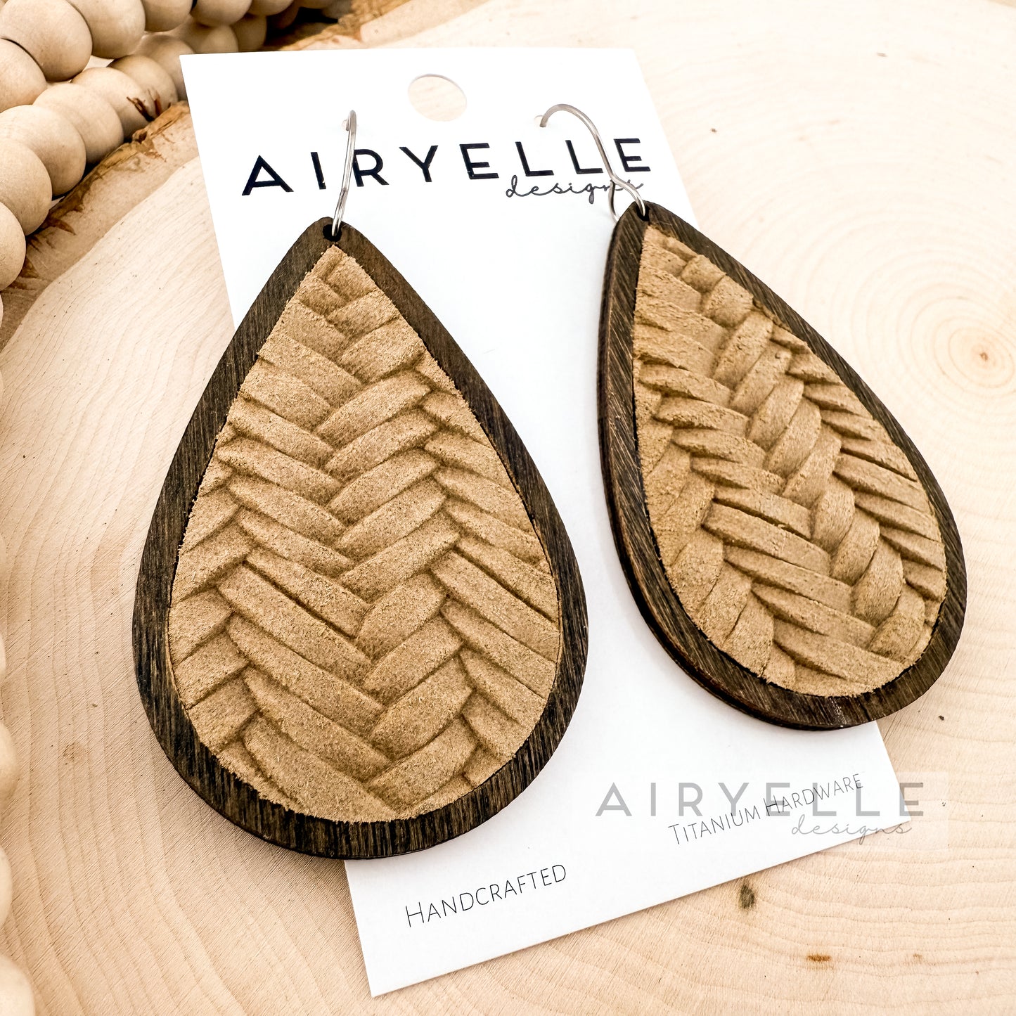 Willow Weave Suede + Wood Inlay Teardrop Earrings