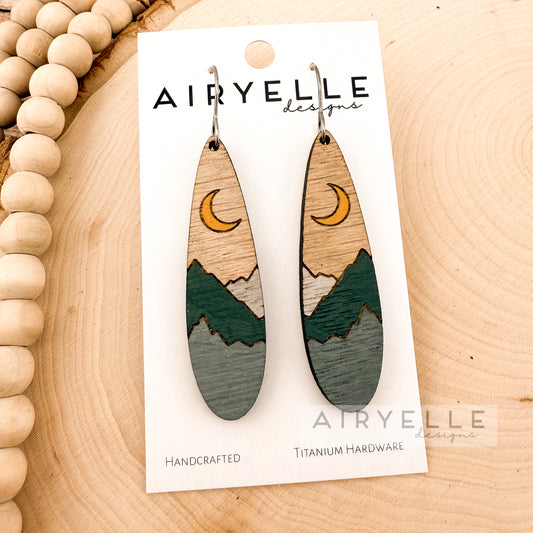 Mountain Nights Wood Teardrop Bar Earrings