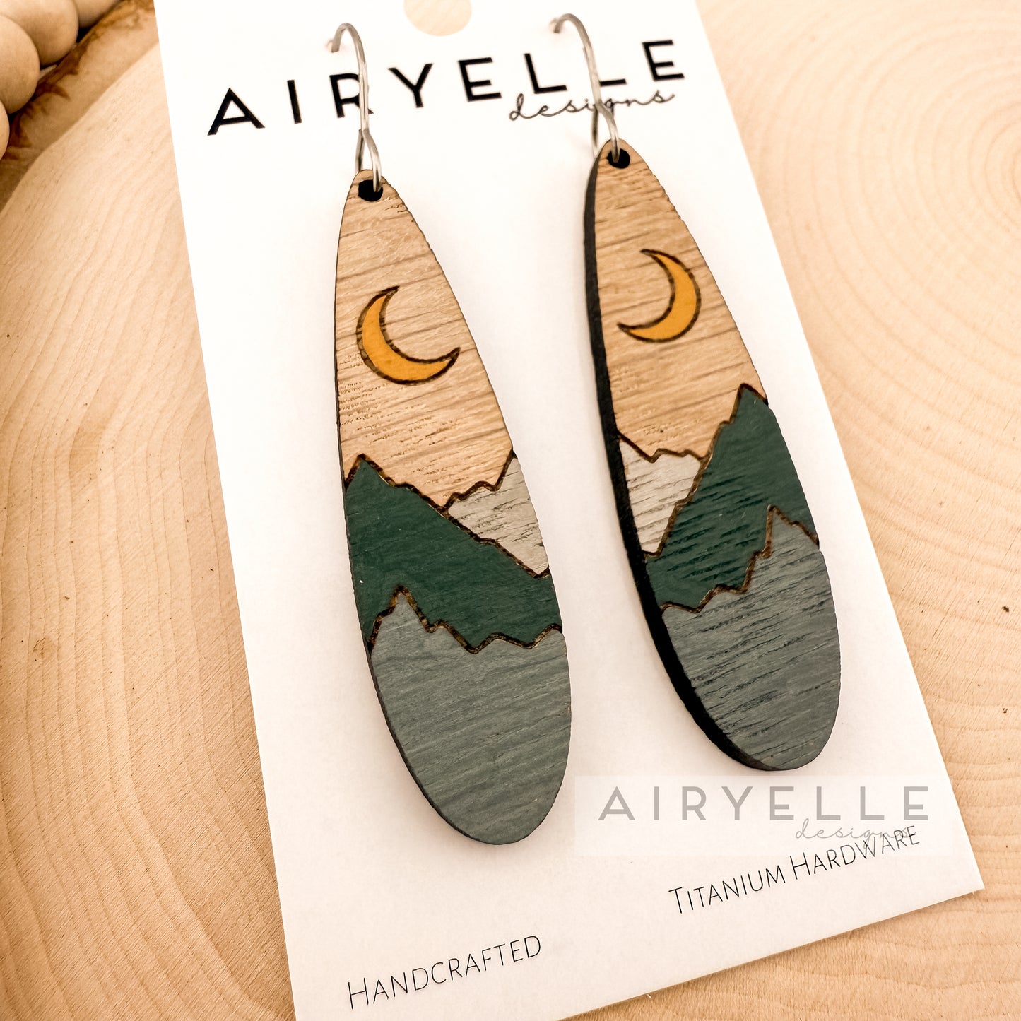 Mountain Nights Wood Teardrop Bar Earrings