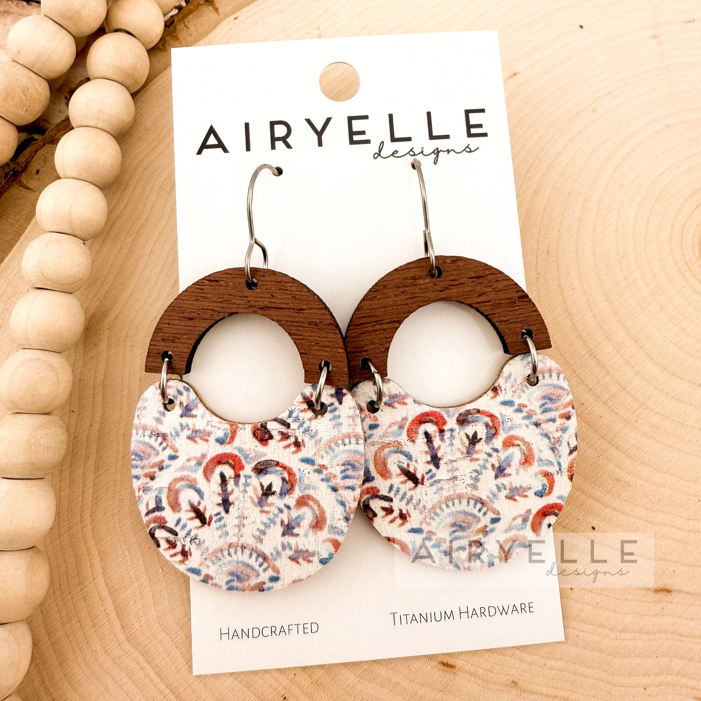 Greek Sunset Scoop Cork + Leather Wood Earrings