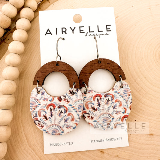 Greek Sunset Scoop Cork + Leather Wood Earrings