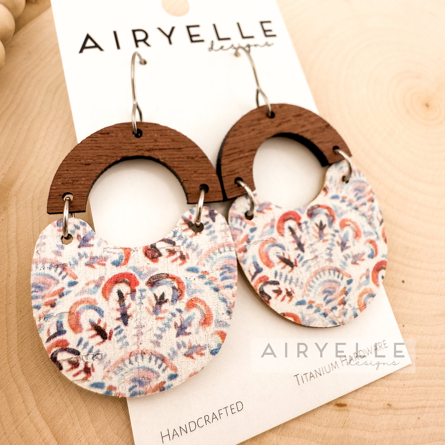 Greek Sunset Scoop Cork + Leather Wood Earrings