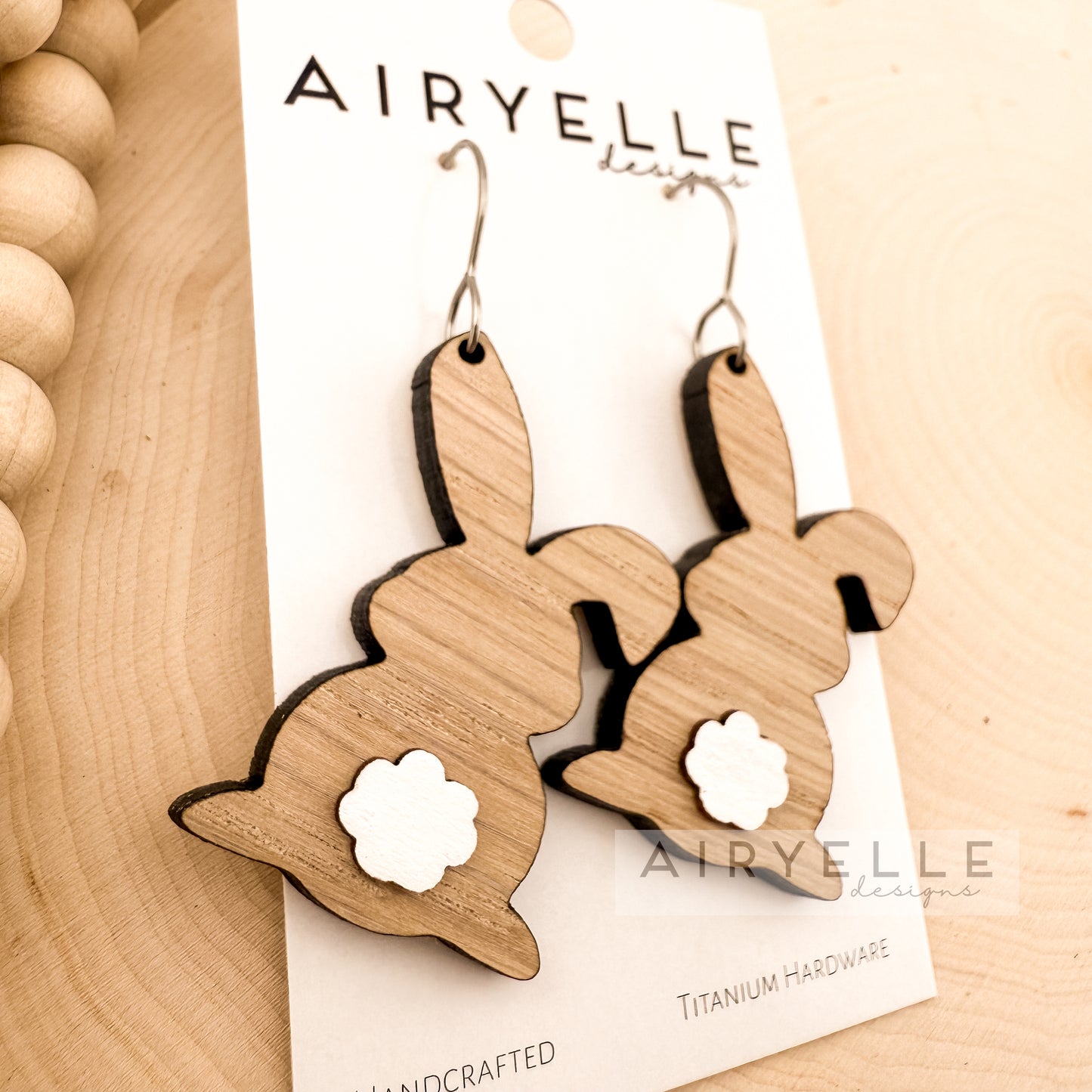 White Oak Easter Bunny Wood Earrings