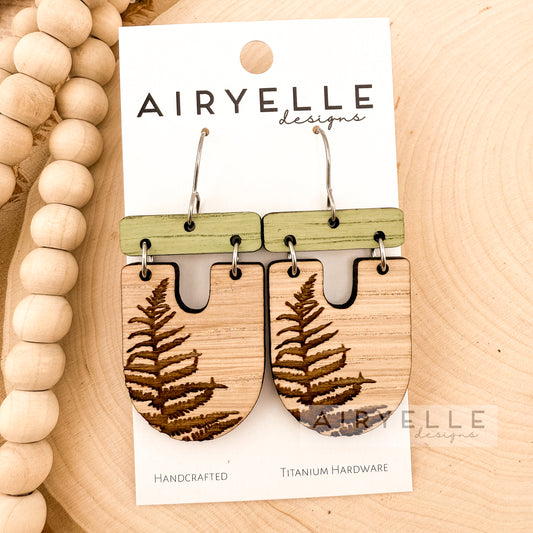 Botanical Fern Wood Bar Scoop Earrings
