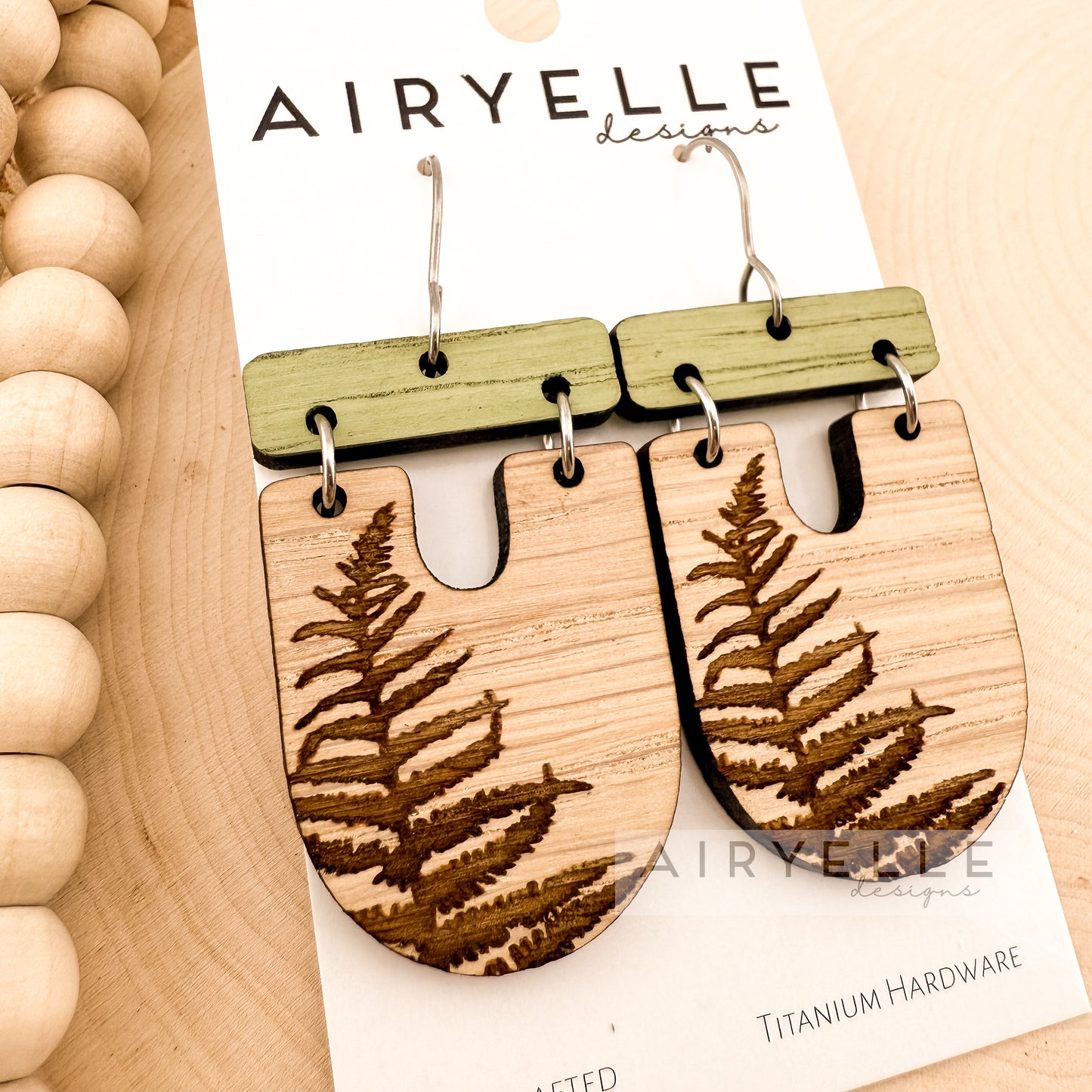 Botanical Fern Wood Bar Scoop Earrings