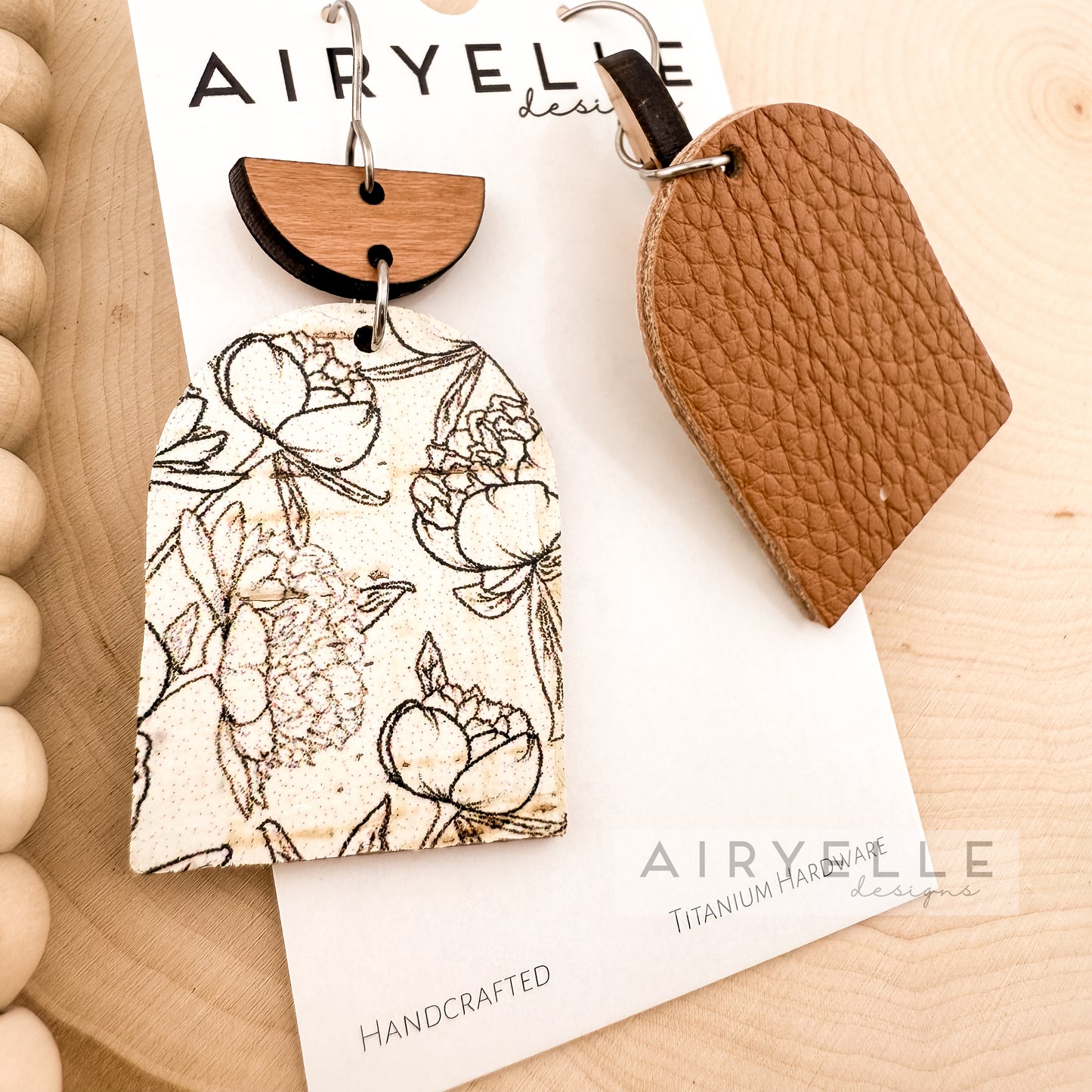 Peony Dreams Cork + Leather Arch Earrings - Titanium for Sensitive Ears