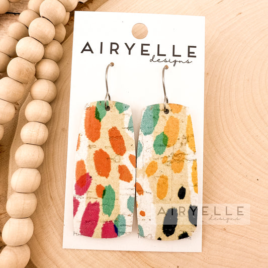Abstract Paintbrush Cork + Leather Wide Bar Earrings