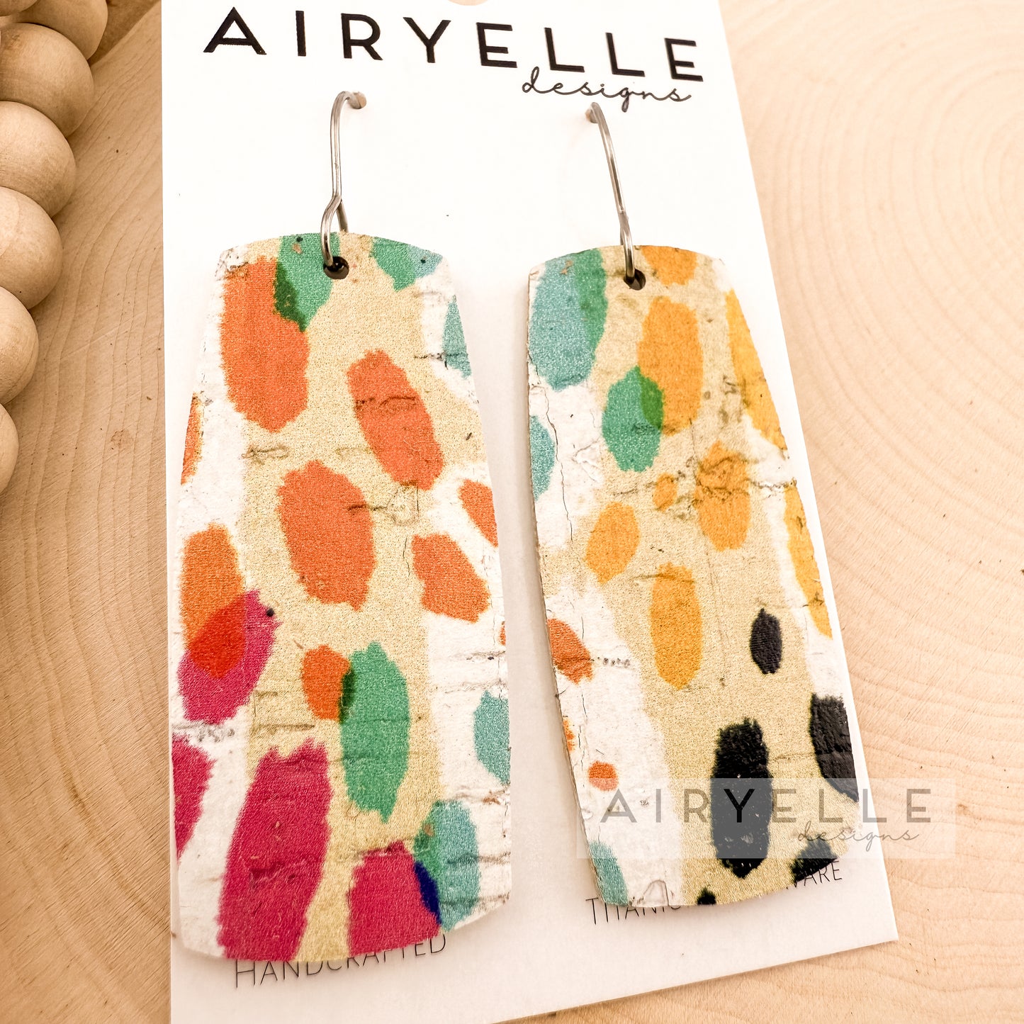 Abstract Paintbrush Cork + Leather Wide Bar Earrings