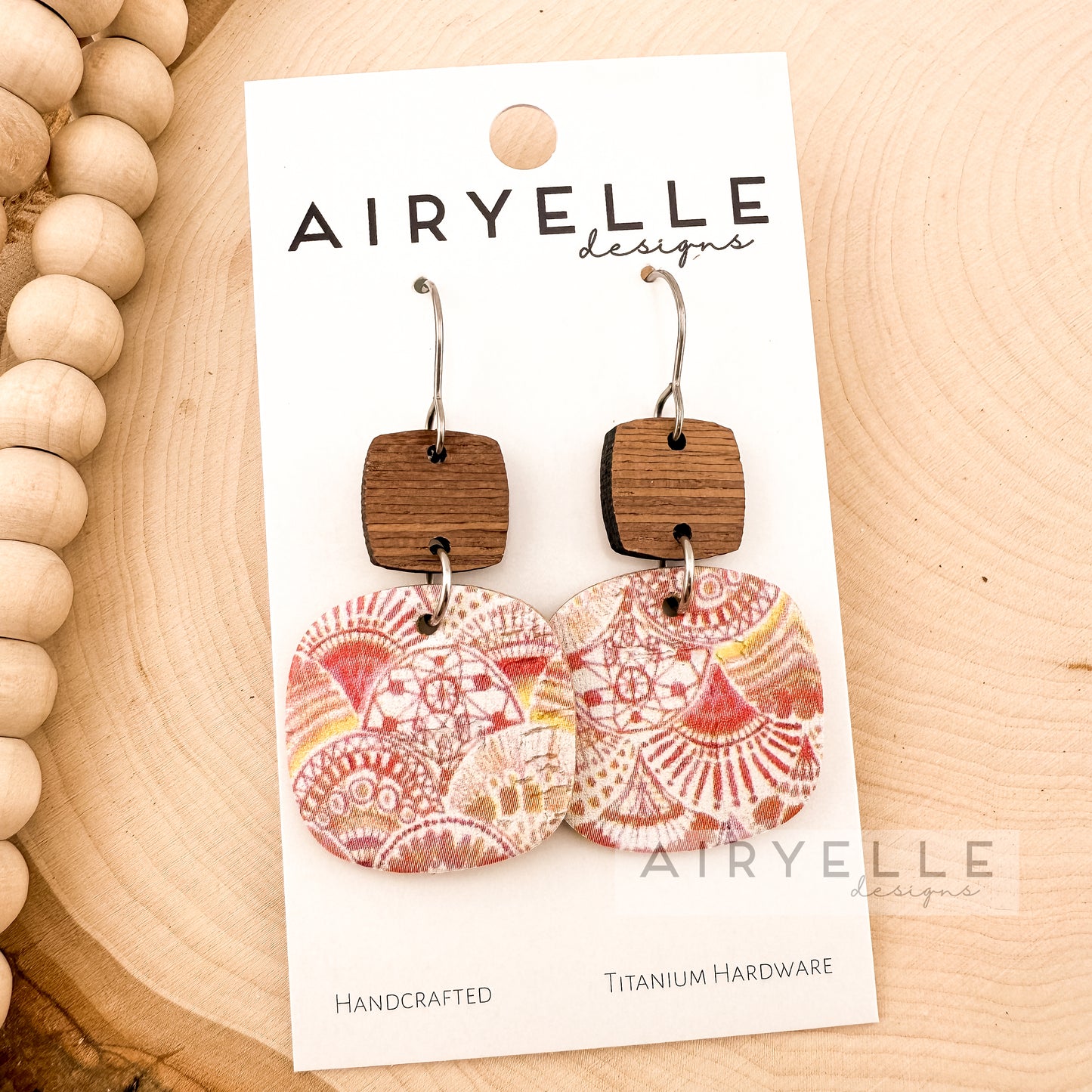 Citrus Sunrise Square Cork + Leather Wood Earrings