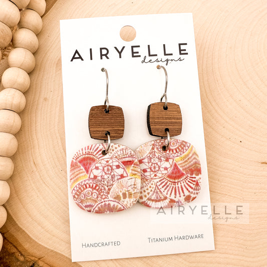 Citrus Sunrise Square Cork + Leather Wood Earrings