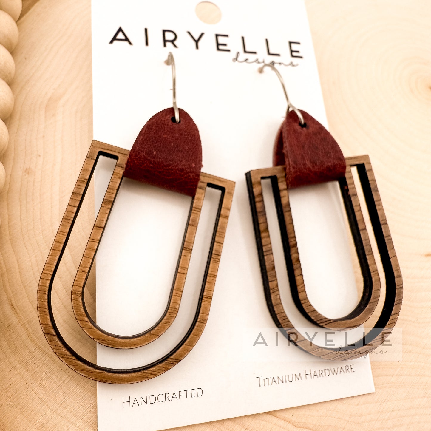 Urban Outline Wood + Leather Arch Earrings - Titanium for Sensitive Ears