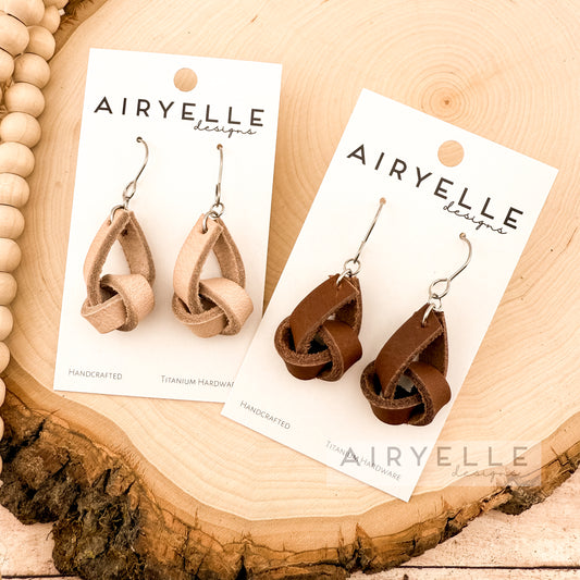 Cowhide Leather Knot Dangle Earrings