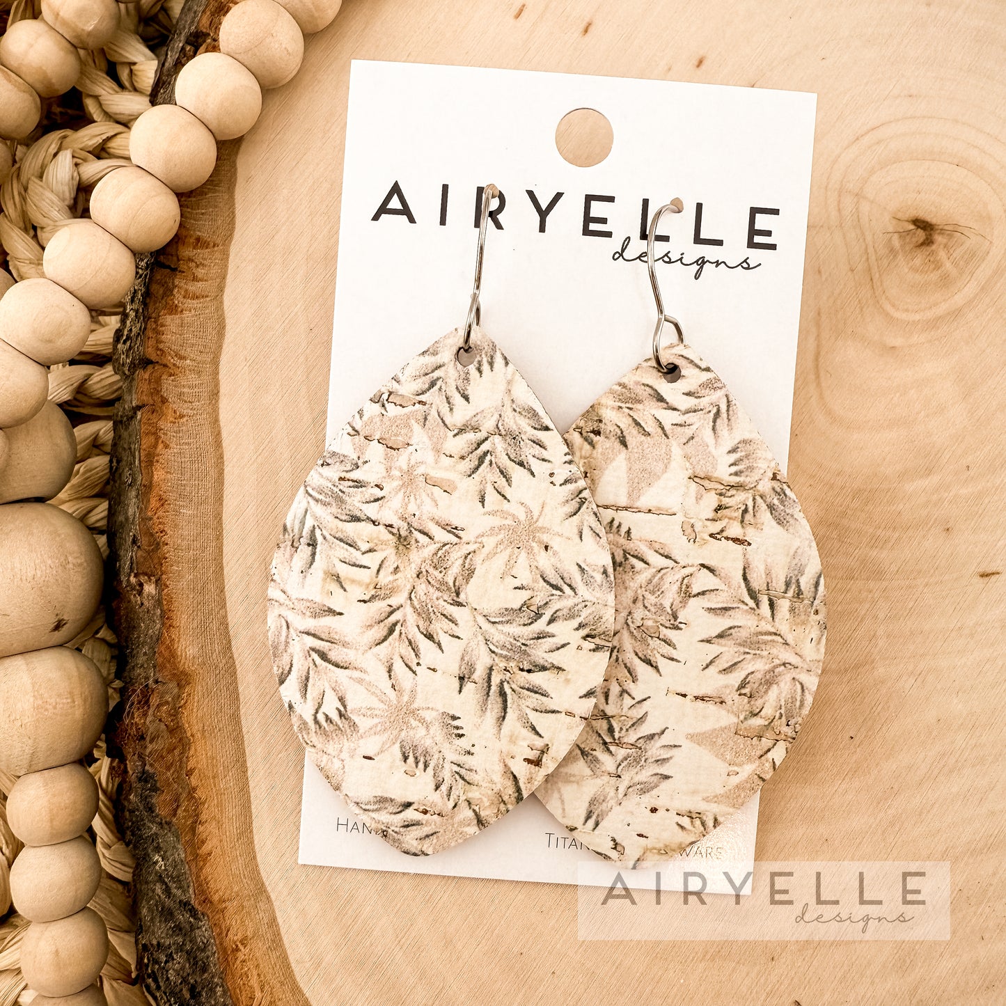 Driftwood Leaves Cork + Leather Wide Petal Earrings