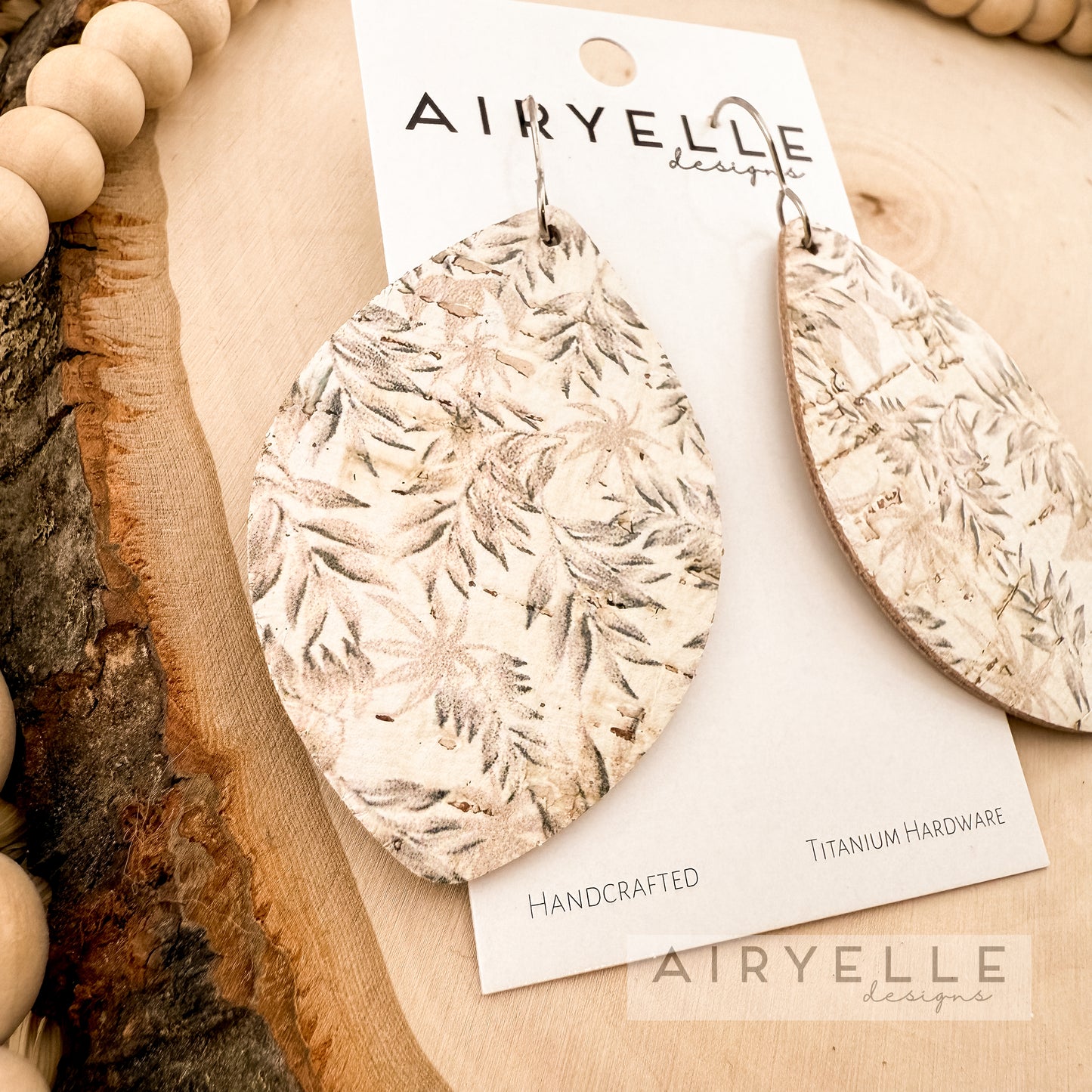 Driftwood Leaves Cork + Leather Wide Petal Earrings