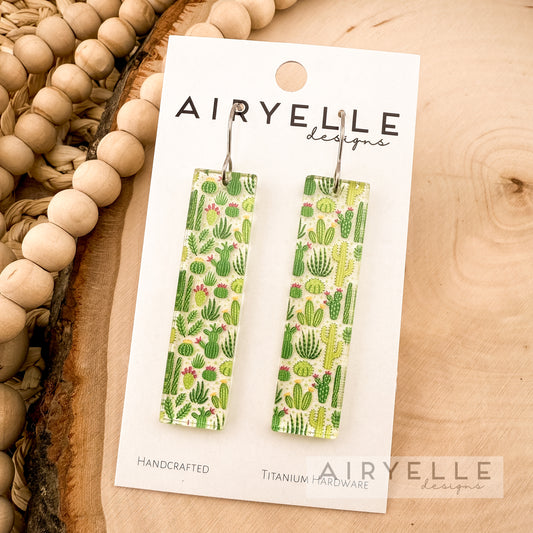 Cactus Clear Acrylic Bar Earrings
