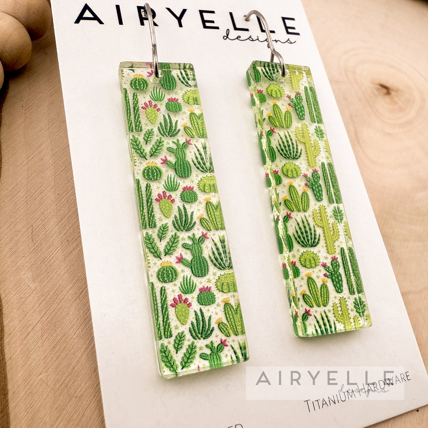 Cactus Clear Acrylic Bar Earrings