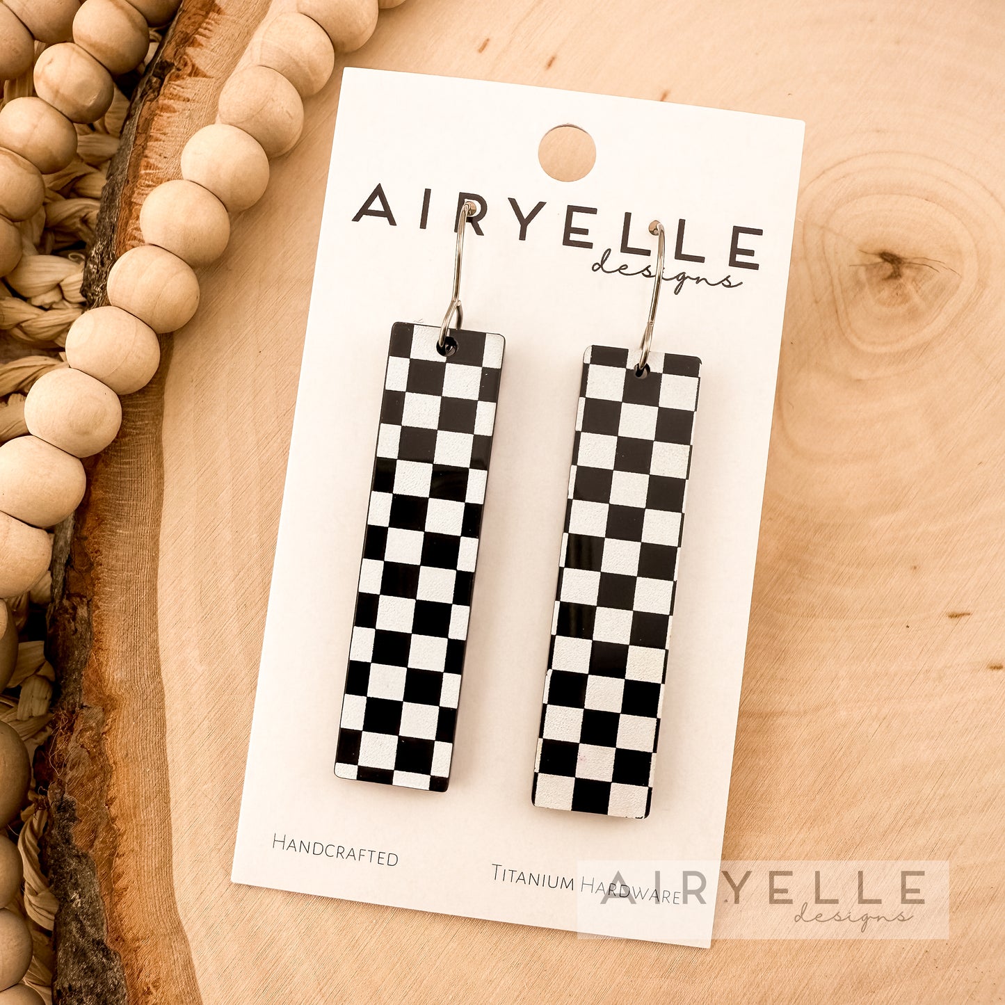 Black & White Checkered Acrylic Bar Earrings