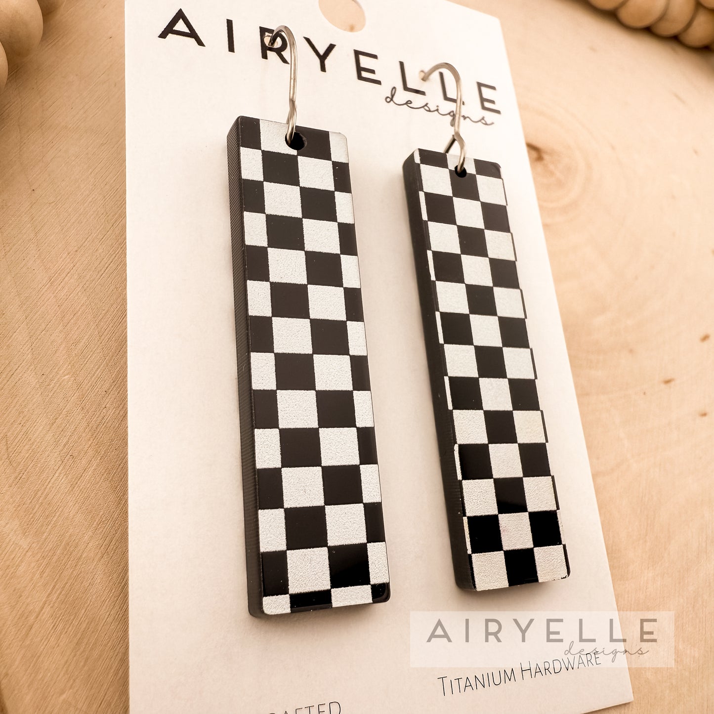 Black & White Checkered Acrylic Bar Earrings
