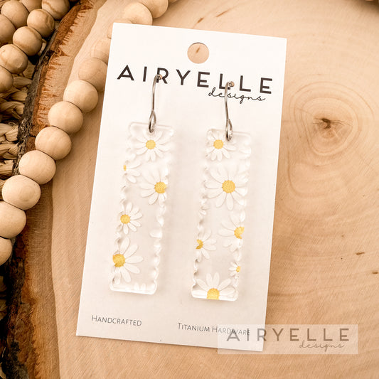 Daisy Clear Acrylic Bar Earrings