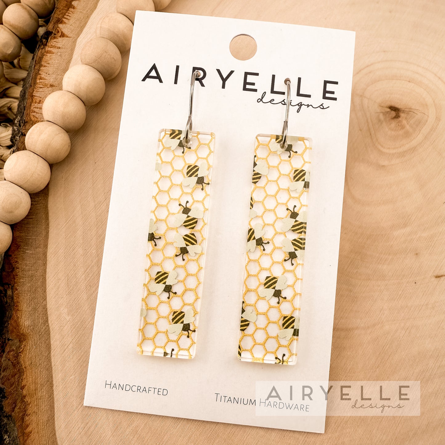 Bee Clear Acrylic Bar Earrings