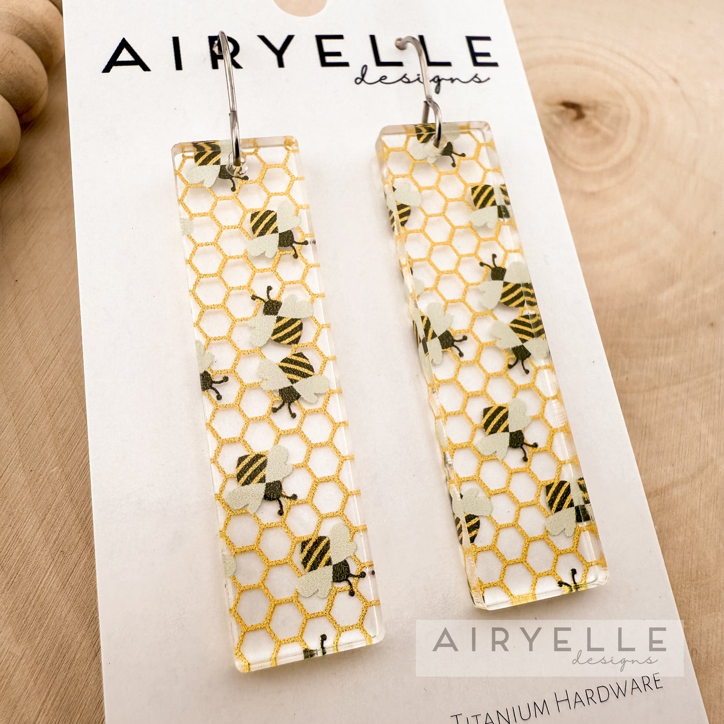Bee Clear Acrylic Bar Earrings
