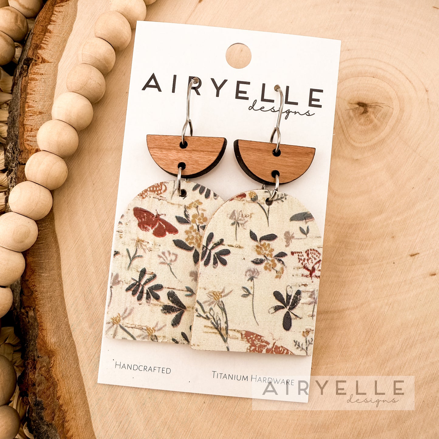 Butterfly Botanica Cork + Leather Wood Arch Earrings