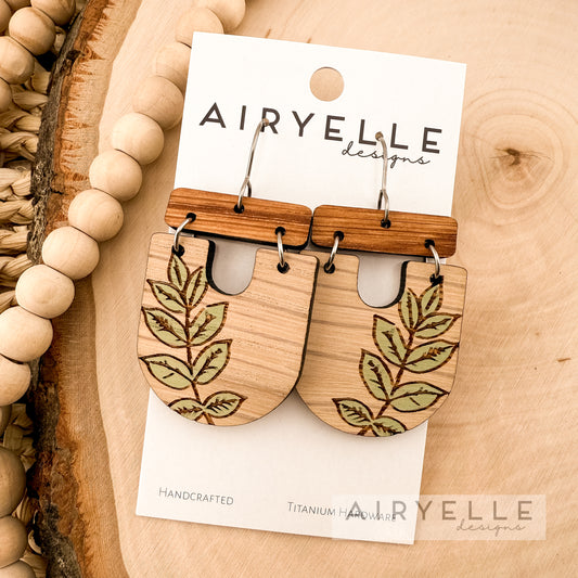 Botanical Sprig Wood Bar Scoop Earrings