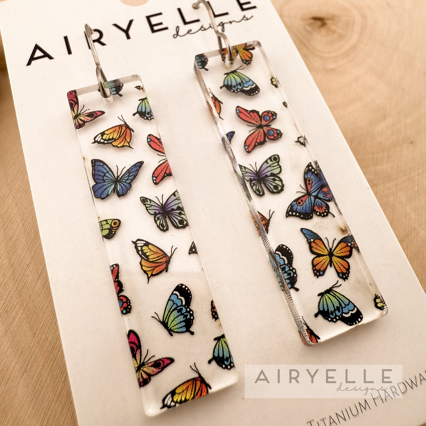 Butterfly Clear Acrylic Bar Earrings