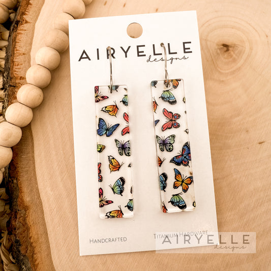 Butterfly Clear Acrylic Bar Earrings