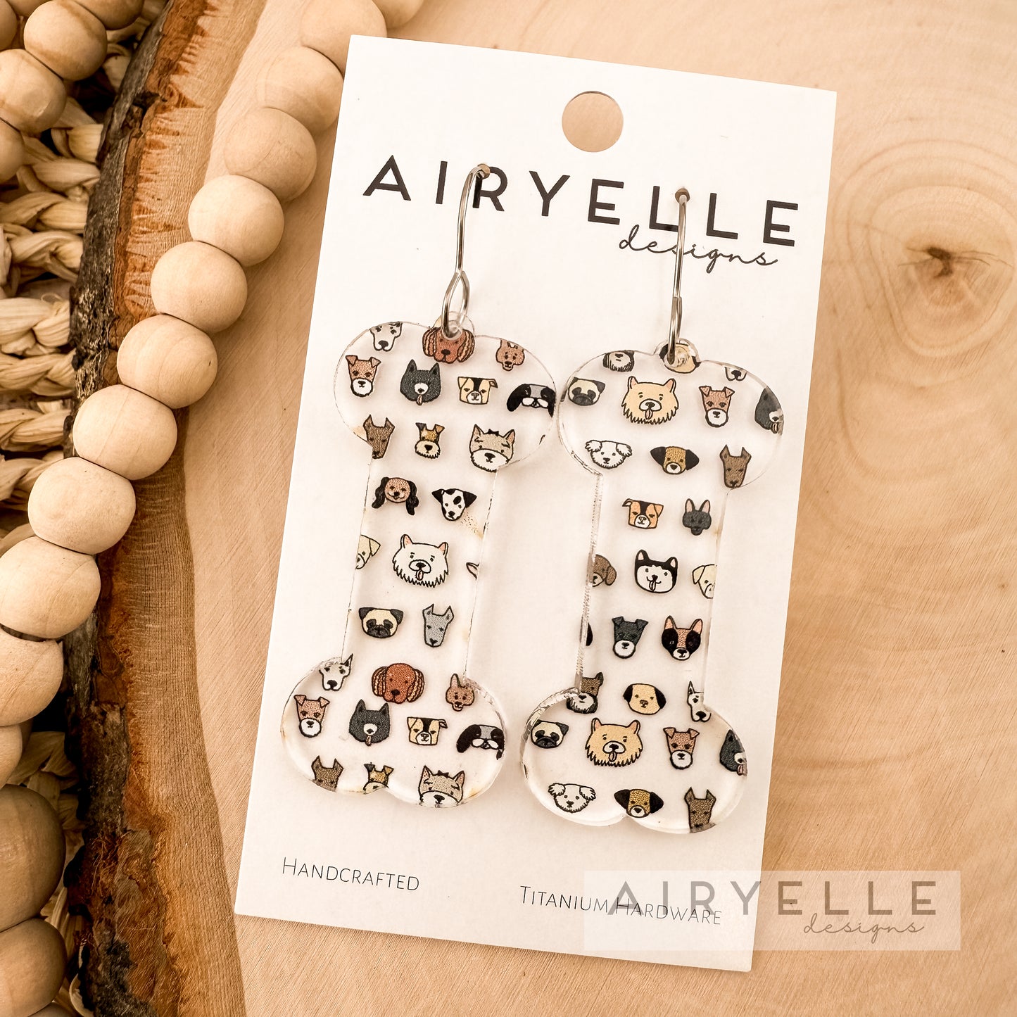 Cute Dogs Clear Acrylic Bone Bar Earrings