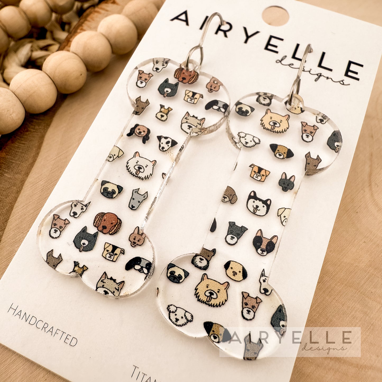 Cute Dogs Clear Acrylic Bone Bar Earrings