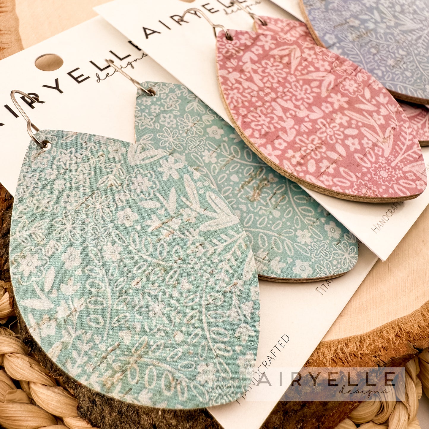 Blooming Tapestry Cork + Leather Wide Petal Earrings