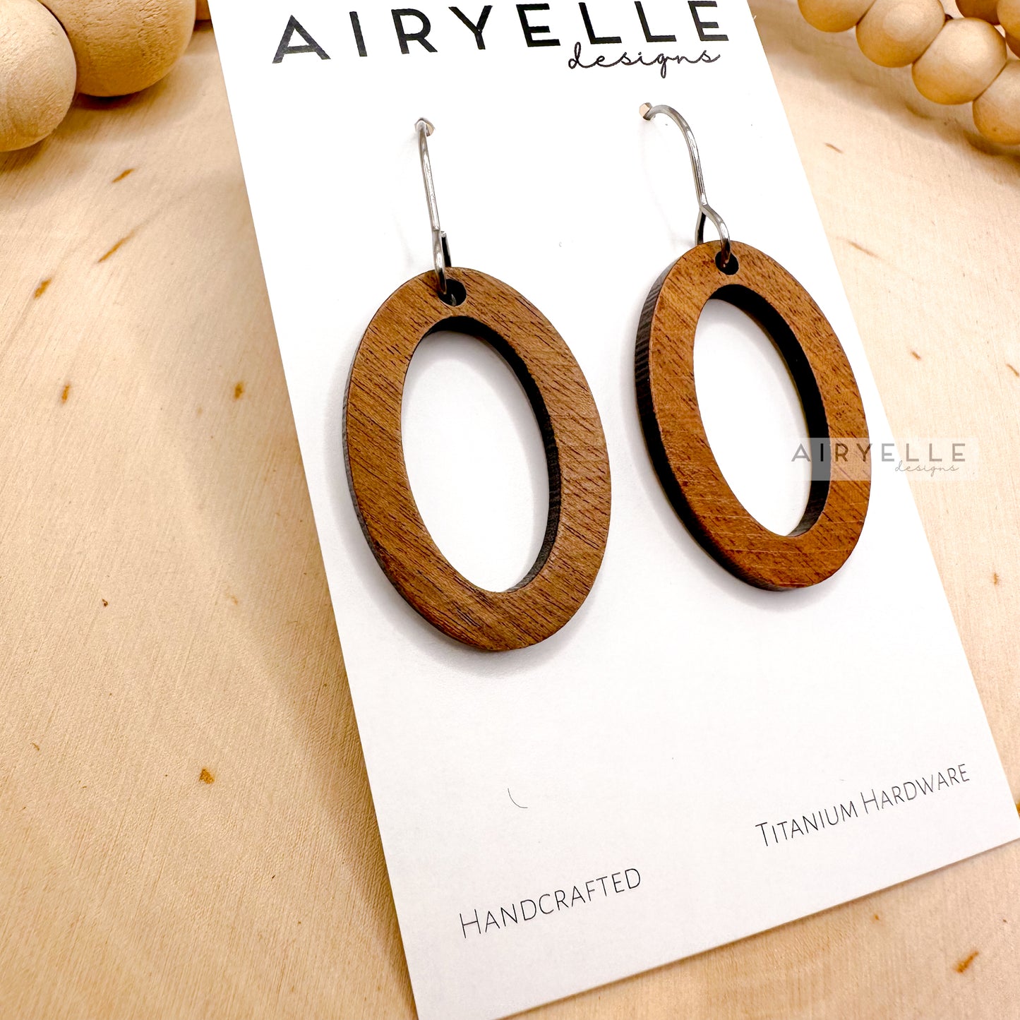 Minimalist Oval Round-Edge Wood Hoop Earrings