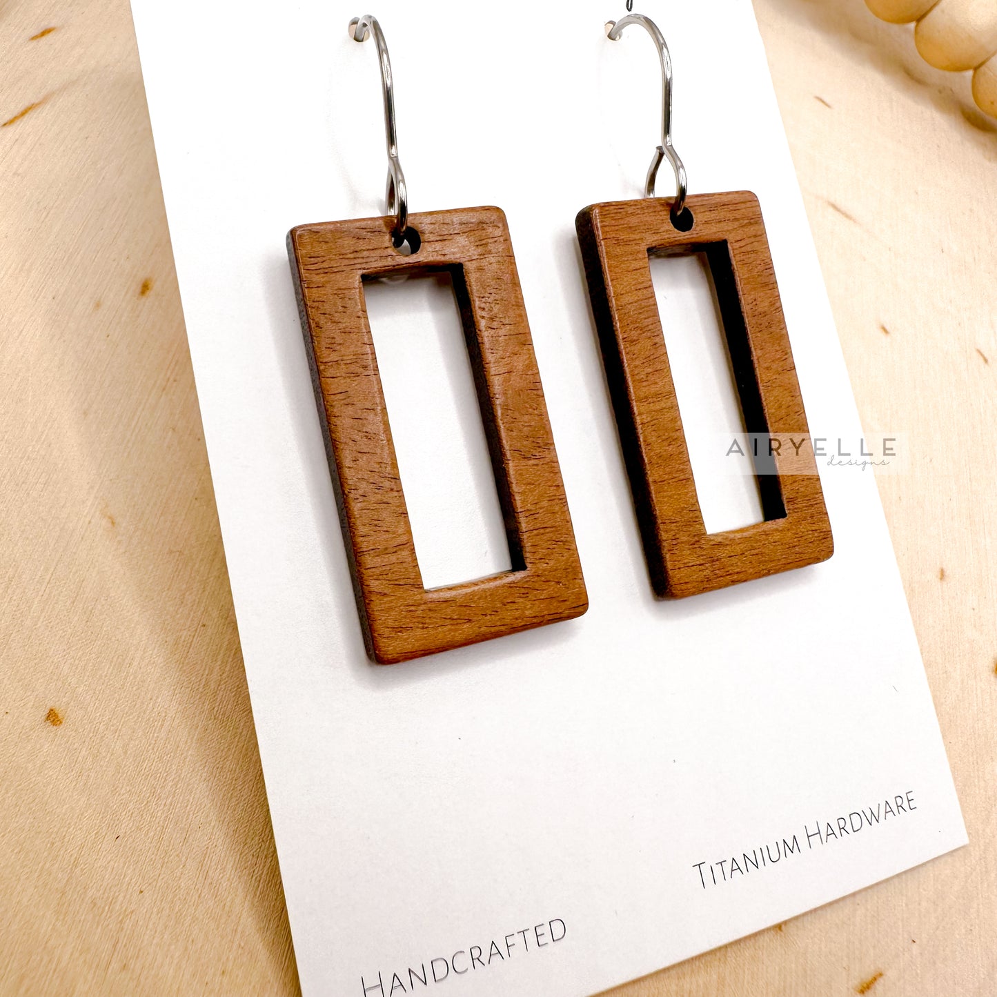 Minimalist Round-Edge Square Wood Hoop Earrings