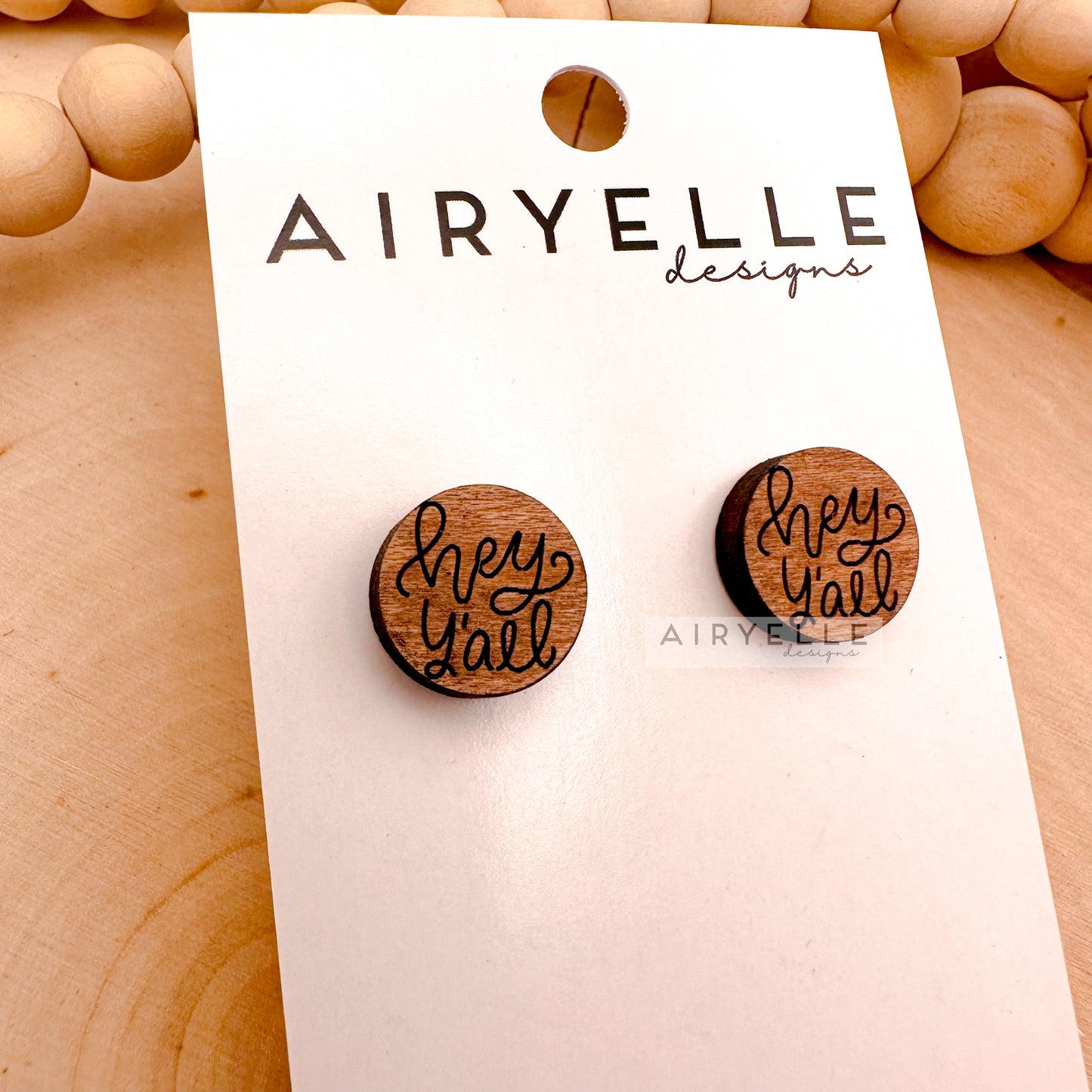 Hey Y'all Wood Stud Earrings