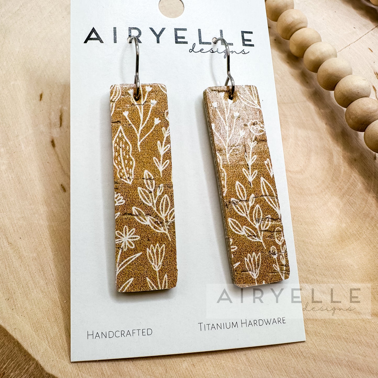 Wildflower Ochre Cork + Leather Bar Earrings