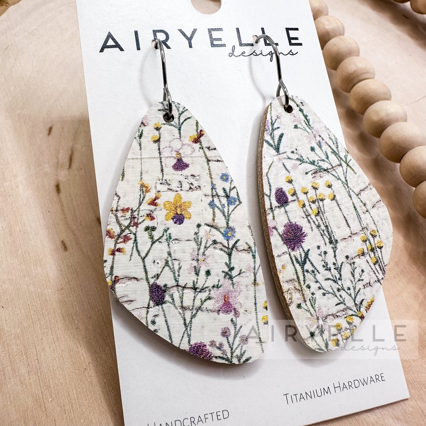 Wildflower Oblong Bar Cork + Leather Earrings