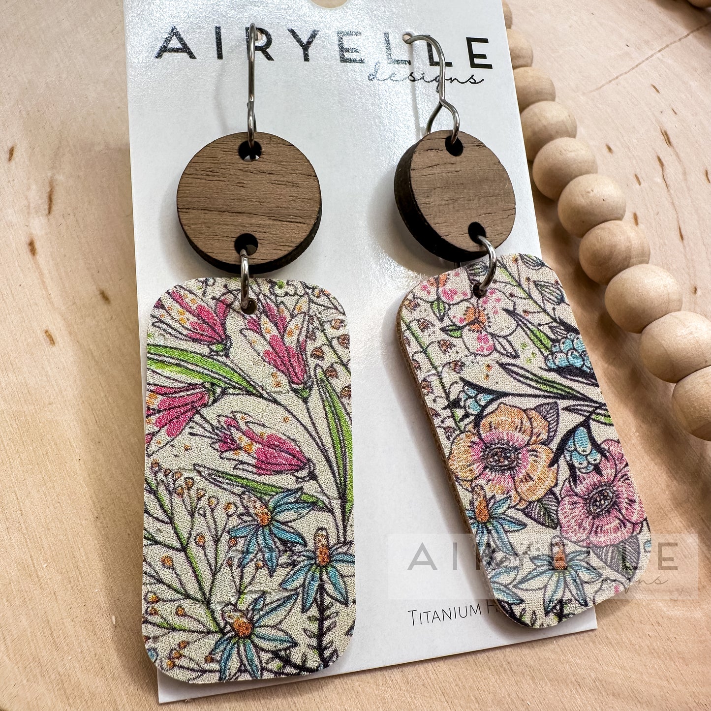 Wild Dreams Floral Cork + Leather Dangle Earrings - Titanium for Sensitive Ears