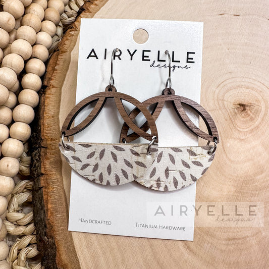 Almond Seed Cork + Leather Wood Petal Arch Earrings