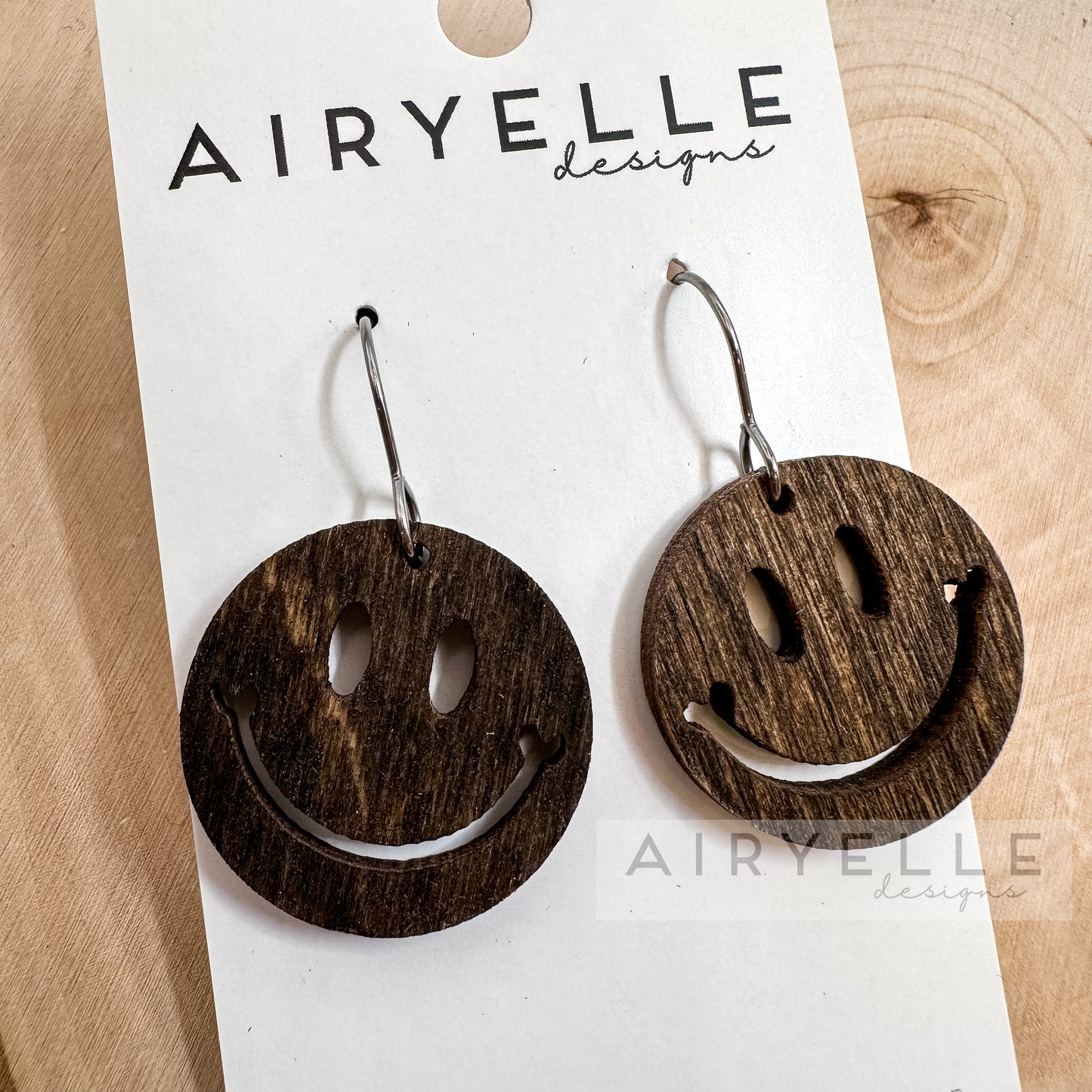 Mini Smiley Wood Earrings