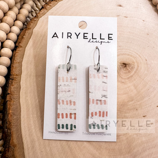 Boho Minimalist Ombre Dash Cork + Leather Bar Earrings