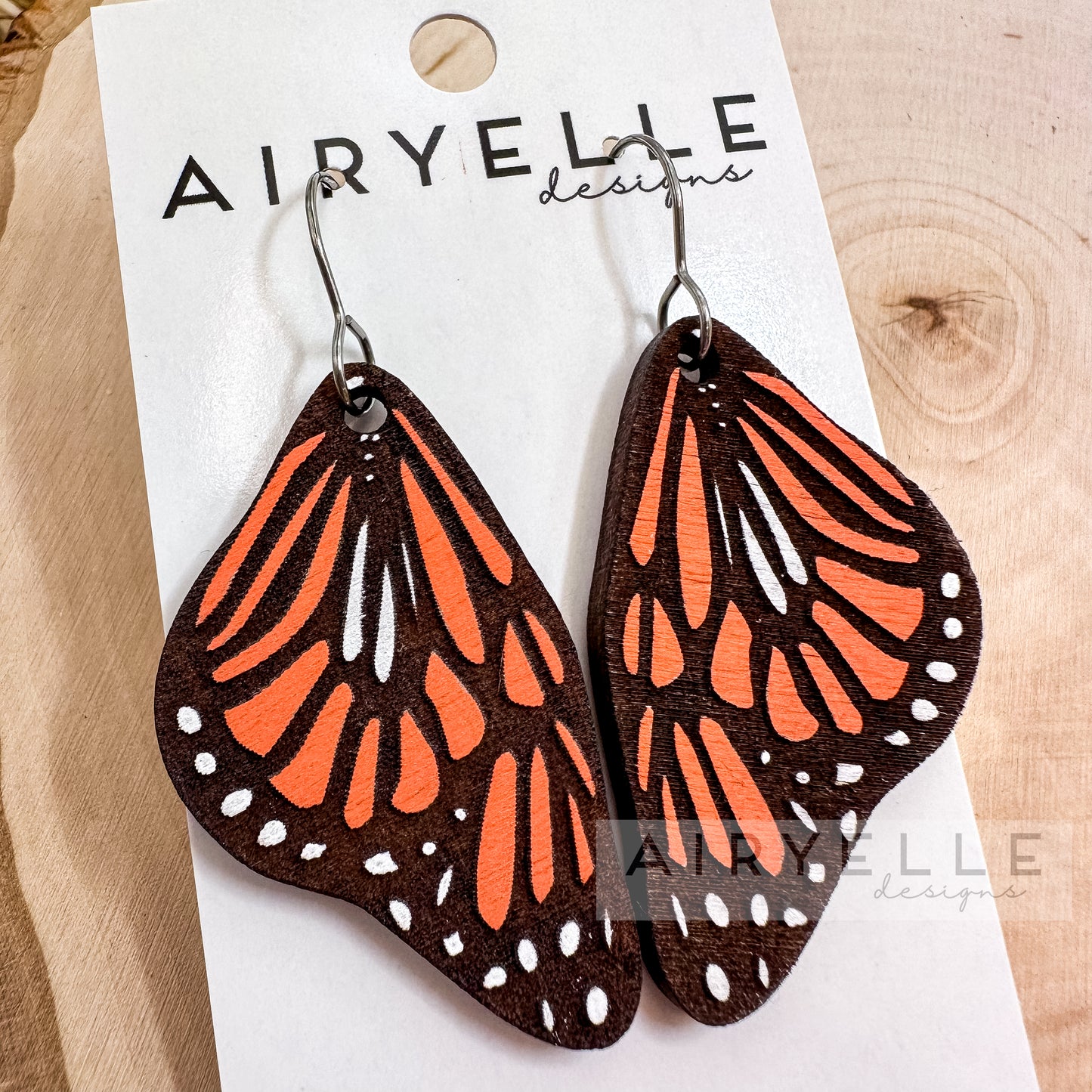 Monarch Butterfly Wing Wood Earrings